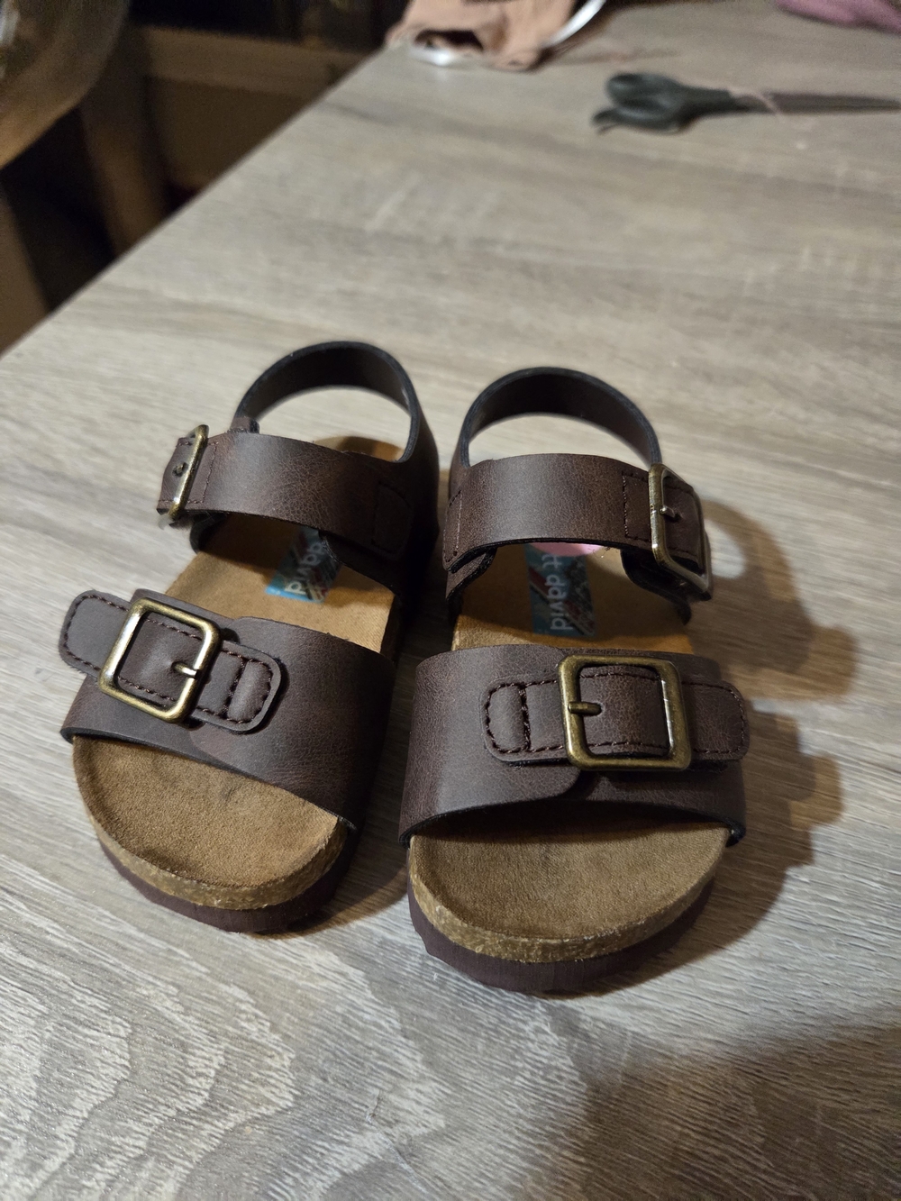 Classic Brown Double-Buckle Kids Sandals with Adjustable Straps
